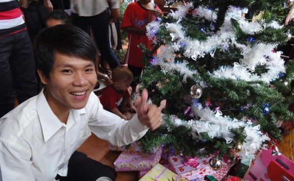 A Cambodian Web Essentials' team member celebrating christmas day.