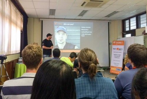 Mathias Schreiber presenting his keynote speech at T3CON15 Asia.
